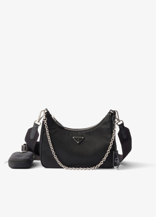 Prada Re-Edition 2005 Re-Nylon schoudertas met leren details - voorkant 5 zwart