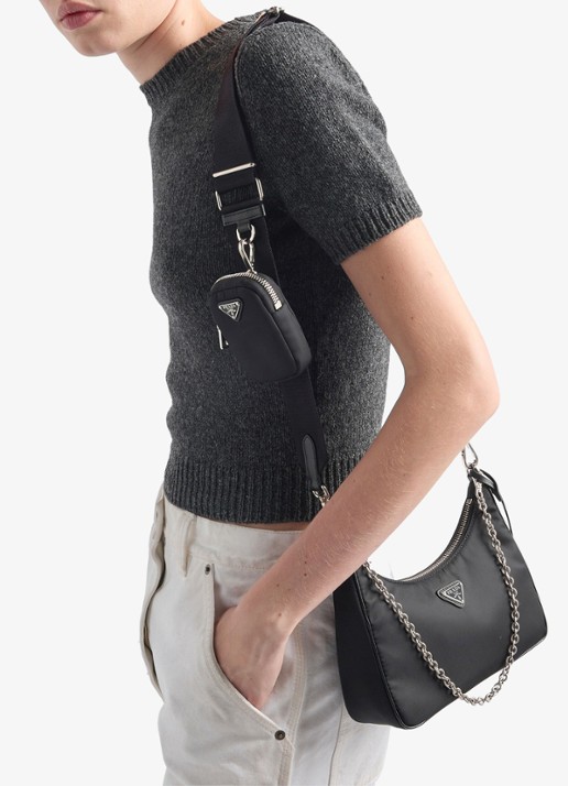 Prada Re-Edition 2005 Re-Nylon schoudertas met leren details - voorkant 6 zwart