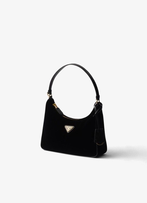 Prada Re-Edition 2005 schoudertas van fluweel met leren details - voorkant 2 zwart