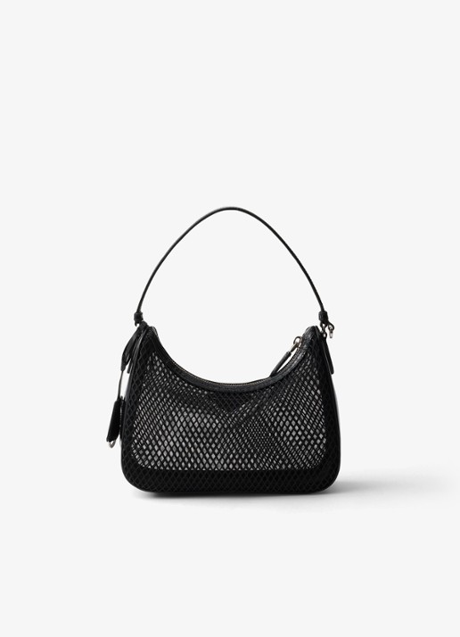 Prada Re-Edition 2005 schoudertas van mesh met leren details - achterkant zwart
