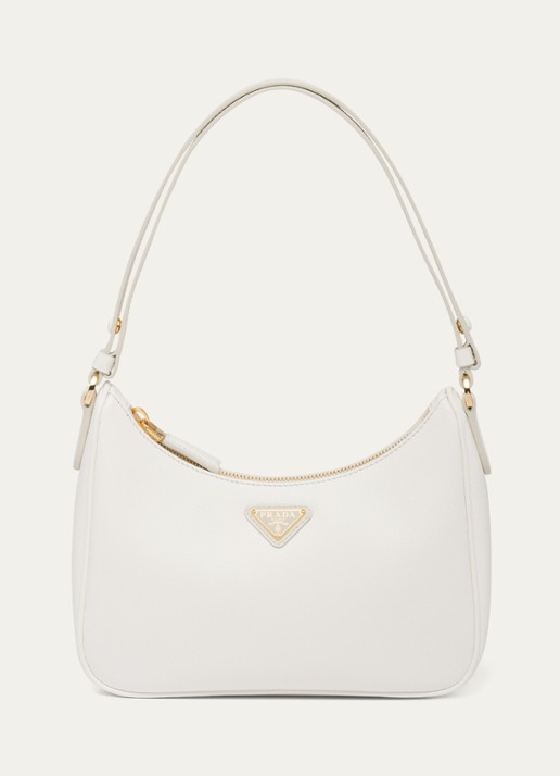 Prada Re-Edition Mini schoudertas van kalfsleer - voorkant 4 gebroken wit