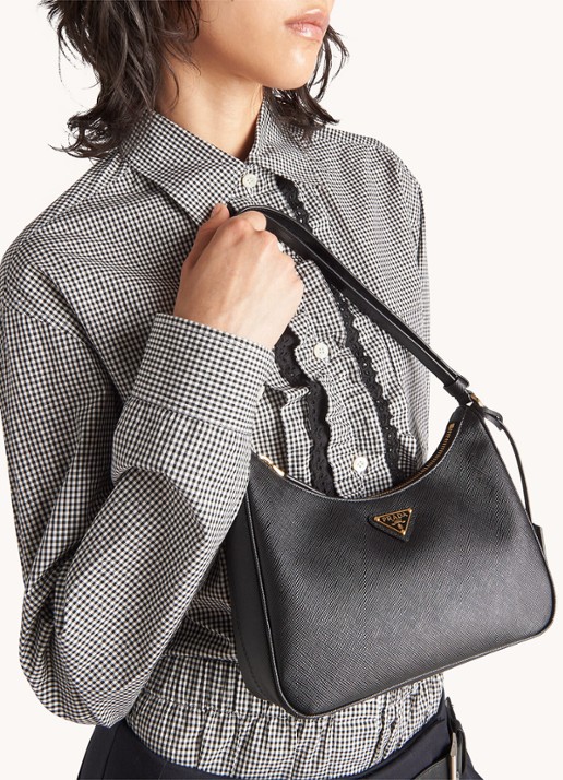 Prada Re-Edition Mini schoudertas van kalfsleer - voorkant 4 zwart