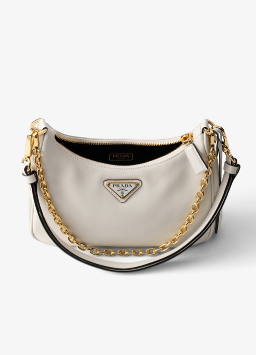 Prada Re-Edition Mini schoudertas van kalfsleer - detail gebroken wit