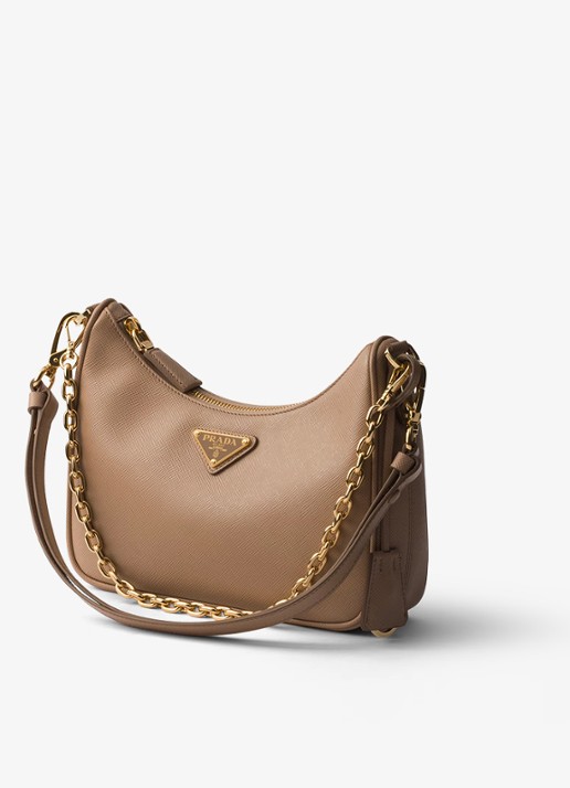 Prada Re-Edition Mini schoudertas van kalfsleer - voorkant 5 lichtbruin