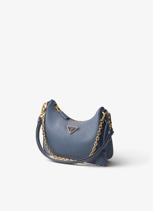 Prada Re-Edition Mini schoudertas van kalfsleer - voorkant 2 staalblauw