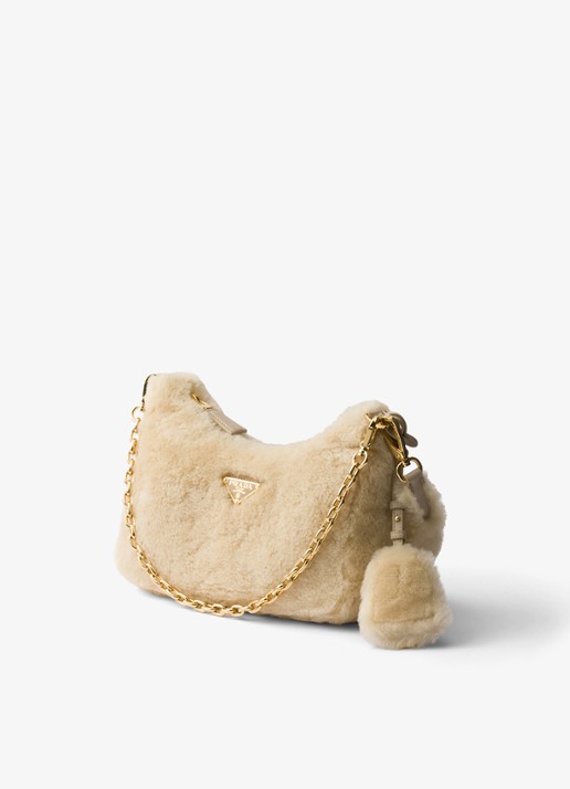 Prada Re-Edition Mini schoudertas van lamsvacht - detail 5 beige