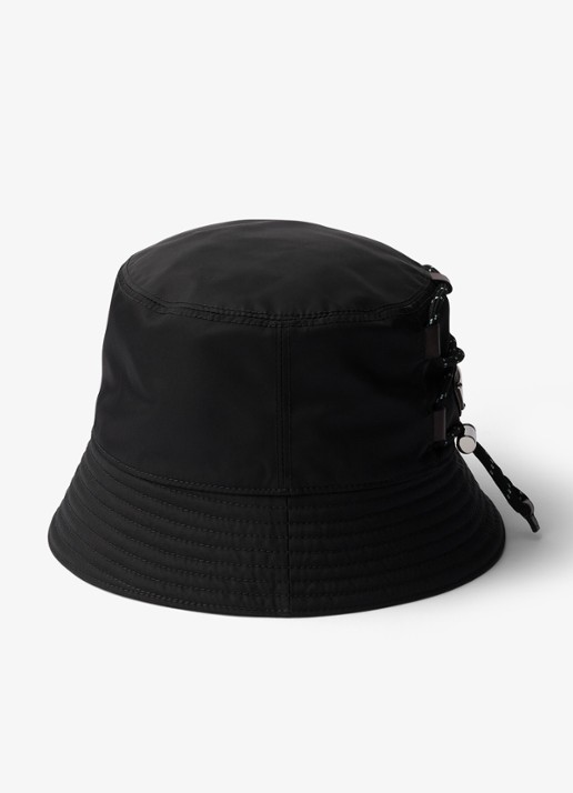 Prada Re-Nylon bucket hoed met leren details - voorkant 3 zwart