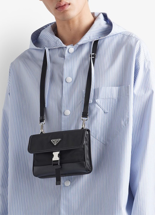 Prada Re-Nylon crossbodytas met leren details - voorkant 5 zwart