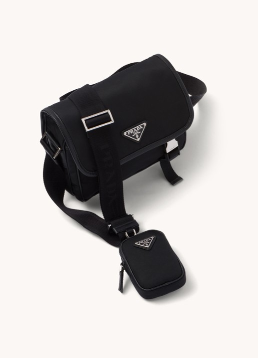 Prada Re-Nylon crossbodytas met leren details - achterkant 3 zwart