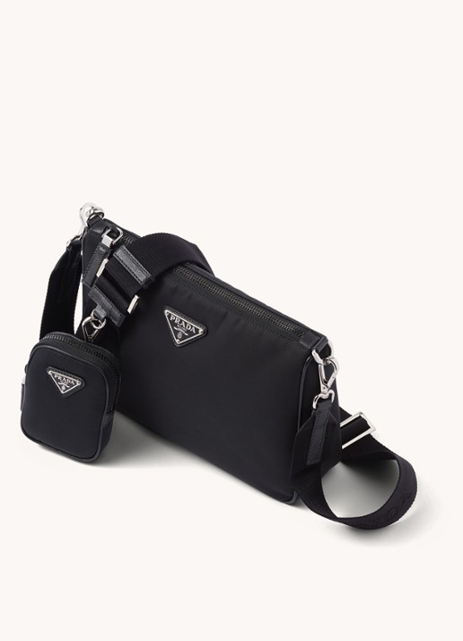 Prada Re-Nylon crossbodytas met leren details - detail 3 zwart