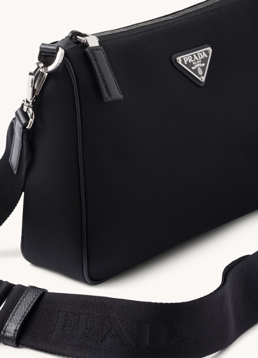Prada Re-Nylon crossbodytas met leren details - detail 6 zwart