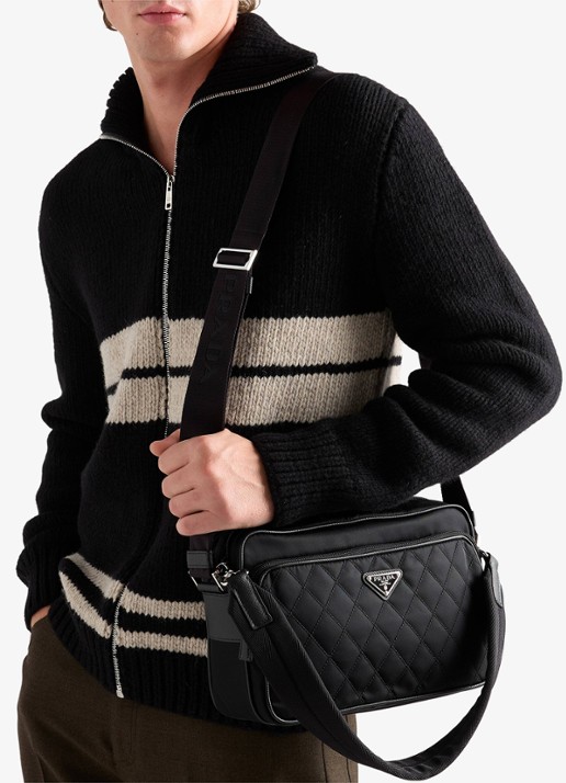 Prada Re-Nylon crossbodytas met leren details - voorkant 3 zwart