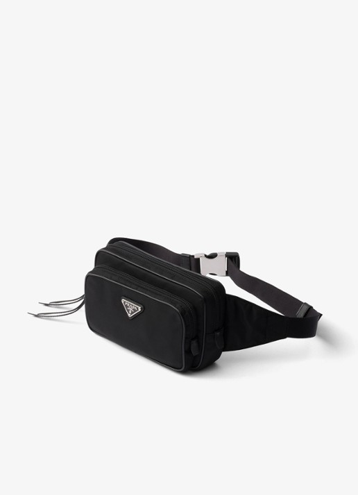 Prada Re-Nylon heuptas met leren details - voorkant 3 zwart