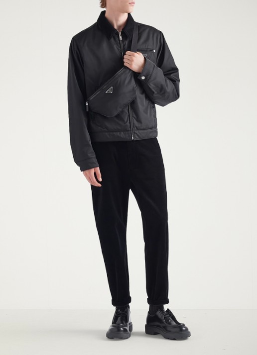 Prada Re-Nylon heuptas met leren details - voorkant 2 zwart