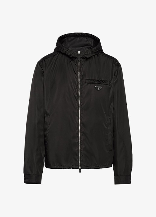 Prada Re-Nylon jack met capuchon en ritszakken - voorkant zwart