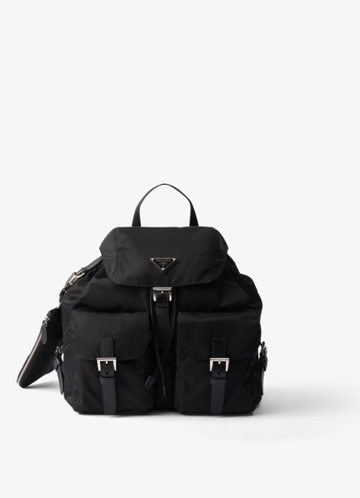 Prada Re-Nylon Medium rugzak met leren details - voorkant diepzwart