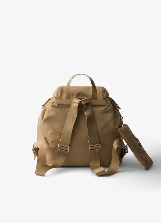 Prada Re-Nylon Medium rugzak met leren details - achterkant 3 lichtbruin
