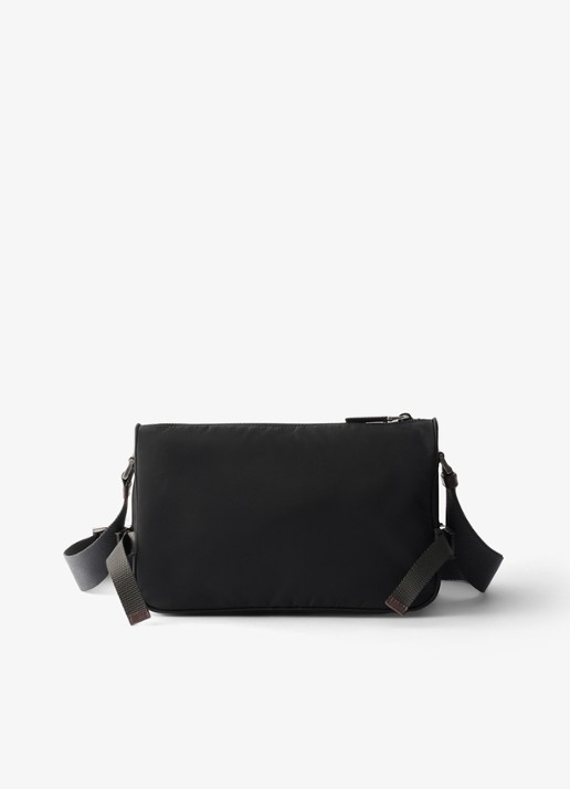 Prada Re-Nylon Medium schoudertas met leren details - achterkant diepzwart