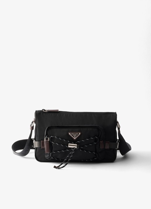 Prada Re-Nylon Medium schoudertas met leren details - voorkant 2 diepzwart
