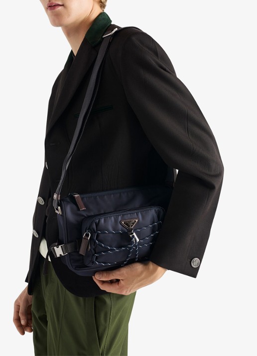 Prada Re-Nylon Medium schoudertas met leren details - detail 4 donkerblauw