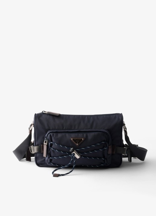Prada Re-Nylon Medium schoudertas met leren details - voorkant donkerblauw