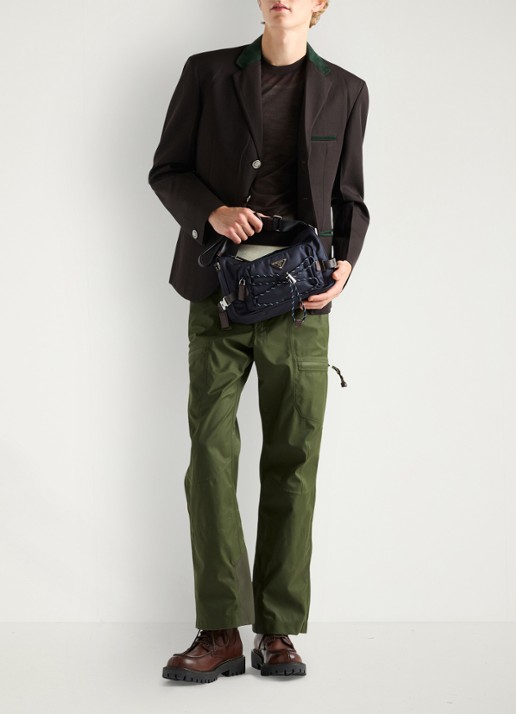 Prada Re-Nylon Medium schoudertas met leren details - voorkant 2 donkerblauw
