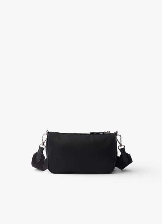 Prada Re-Nylon Mini schoudertas met leren details - achterkant zwart