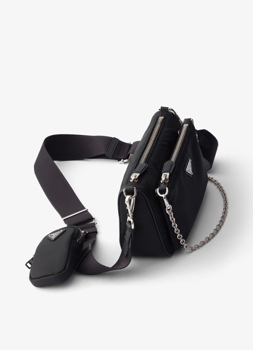 Prada Re-Nylon Mini schoudertas met leren details - detail 2 zwart