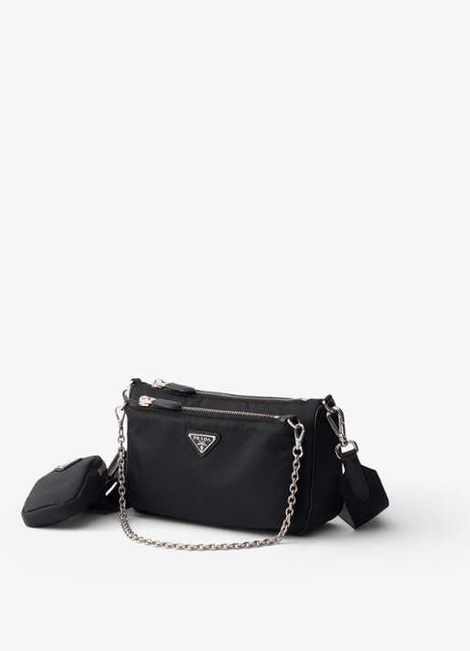 Prada Re-Nylon Mini schoudertas met leren details - voorkant 6 zwart
