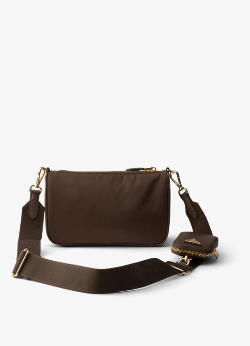 Prada Re-Nylon Mini schoudertas met leren details - achterkant 6 donkerbruin