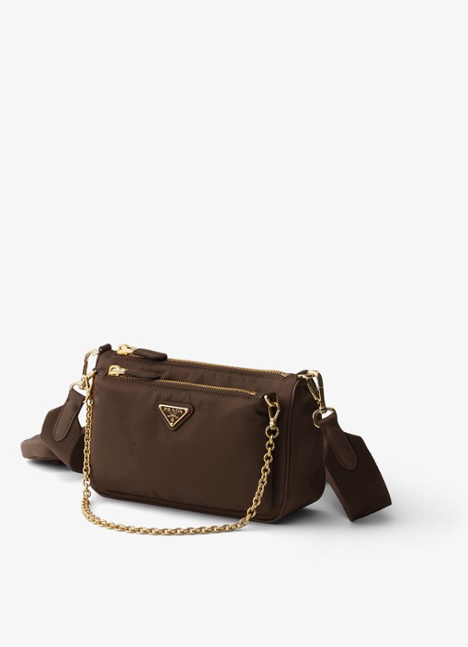 Prada Re-Nylon Mini schoudertas met leren details - voorkant 5 donkerbruin