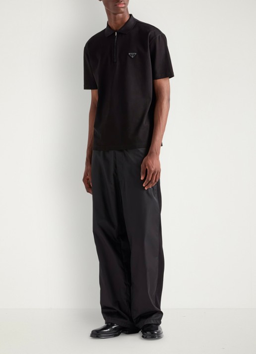 Prada Re-Nylon oversized fit polo van piqué katoen met halve rits