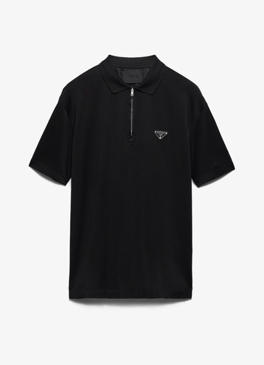 Prada Re-Nylon oversized fit polo van piqué katoen met halve rits