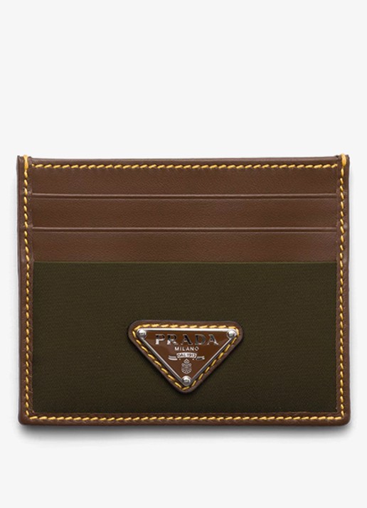Prada Re-Nylon pasjeshouder met leren details - voorkant donkergroen
