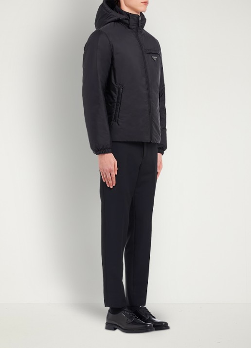 Prada Re-Nylon puffer jack met afneembare capuchon - voorkant 2 zwart
