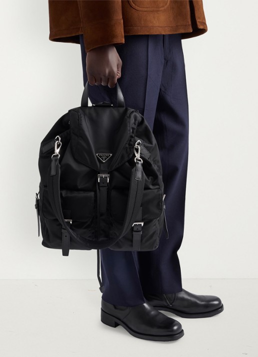 Prada Re-Nylon rugzak met leren details - detail 4 zwart