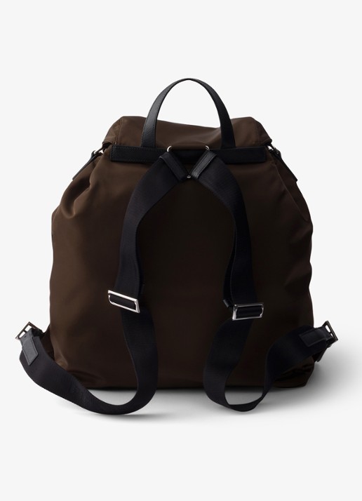 Prada Re-Nylon rugzak met leren details - achterkant 3 donkerbruin