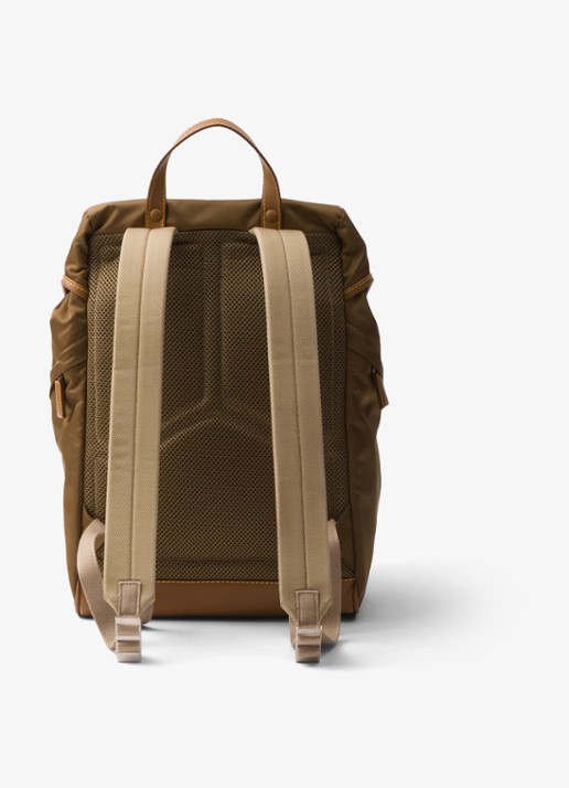 Prada Re-Nylon rugzak met leren details - achterkant bruin