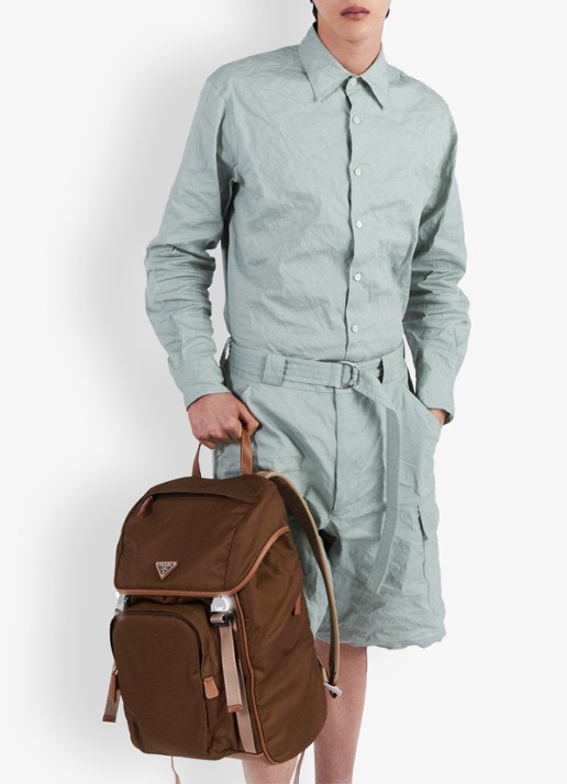 Prada Re-Nylon rugzak met leren details - voorkant 7 bruin