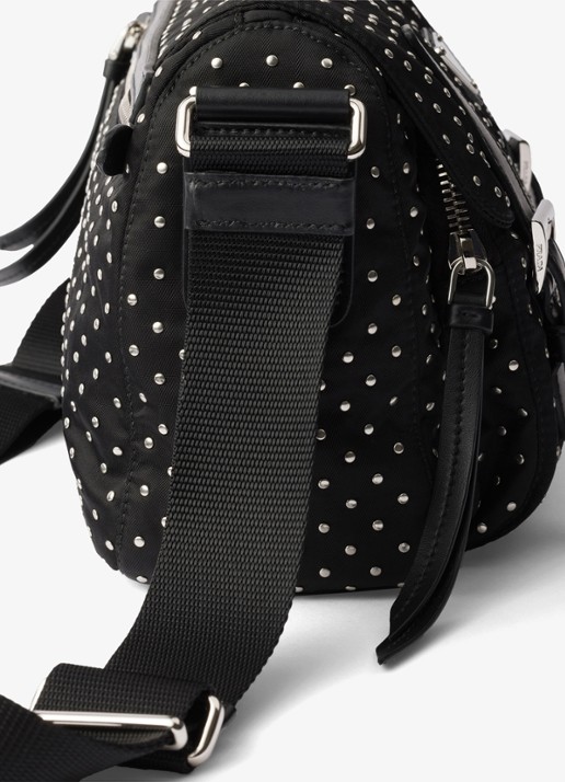 Prada Re-Nylon schoudertas met leren details en studs - detail 3 zwart