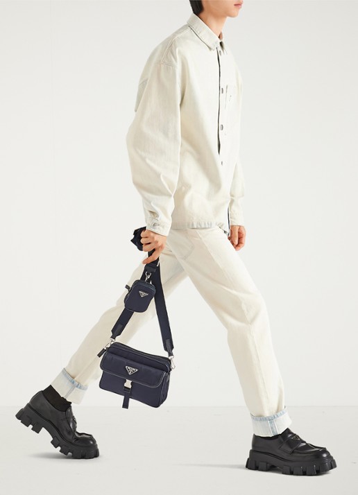 Prada Re-Nylon schoudertas met leren details - voorkant 2 blauw