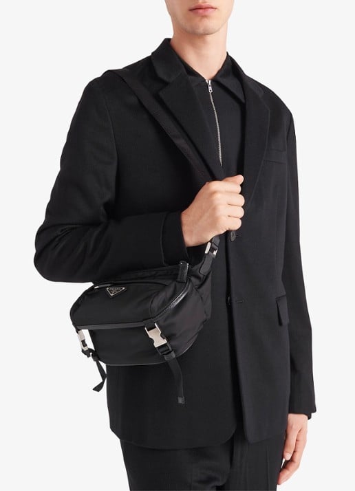 Prada Re-Nylon schoudertas met leren details - voorkant 7 zwart