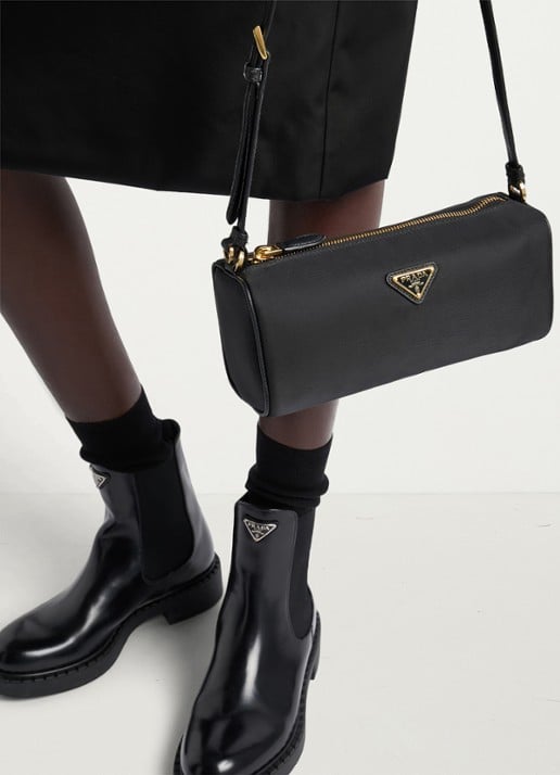 Prada Re-Nylon schoudertas met leren details - voorkant 7 zwart