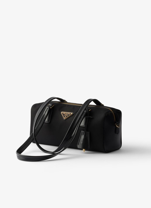 Prada Re-Nylon schoudertas met leren details - voorkant 6 zwart