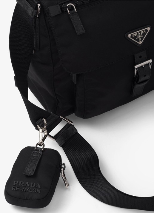 Prada Re-Nylon schoudertas met leren details - detail zwart
