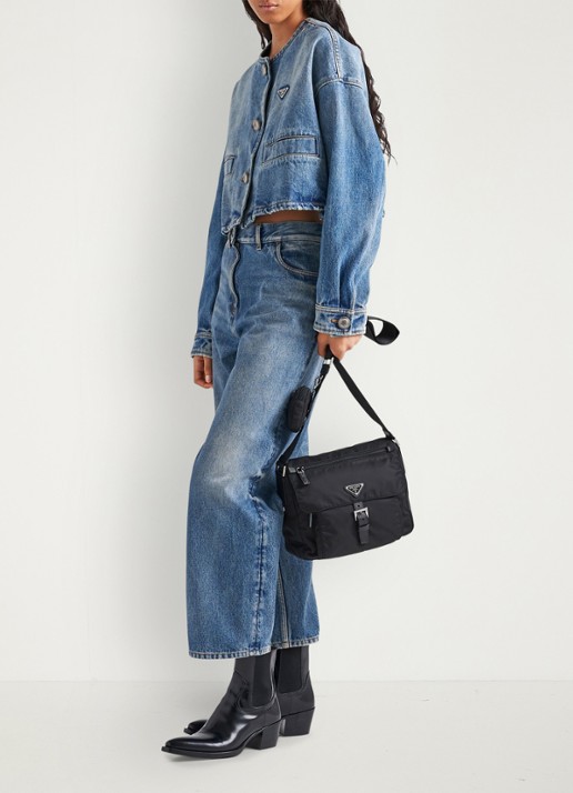 Prada Re-Nylon schoudertas met leren details - detail 4 zwart