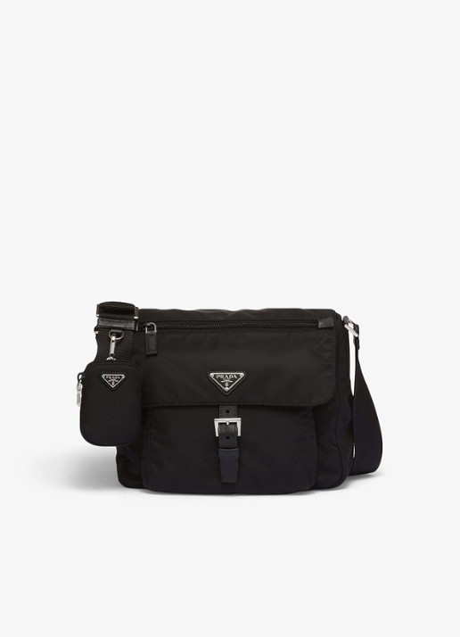 Prada Re-Nylon schoudertas met leren details - voorkant 6 zwart