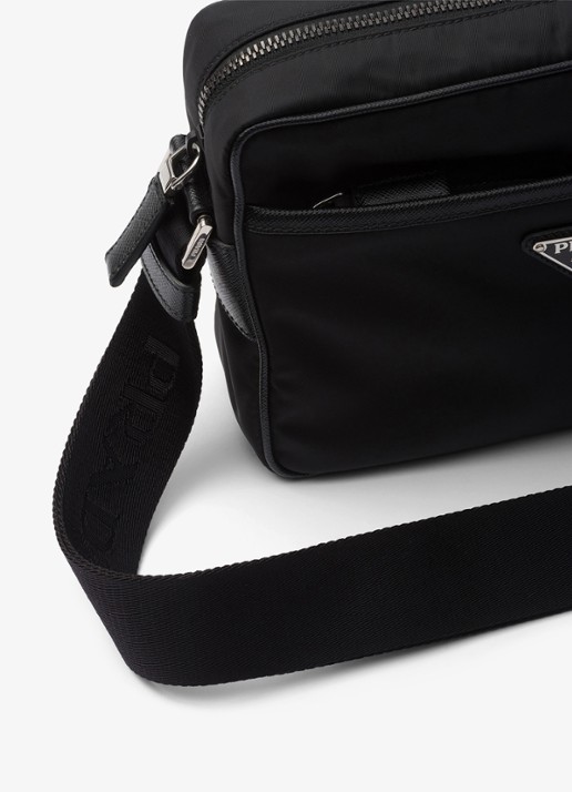 Prada Re-Nylon schoudertas met leren details - detail 3 zwart