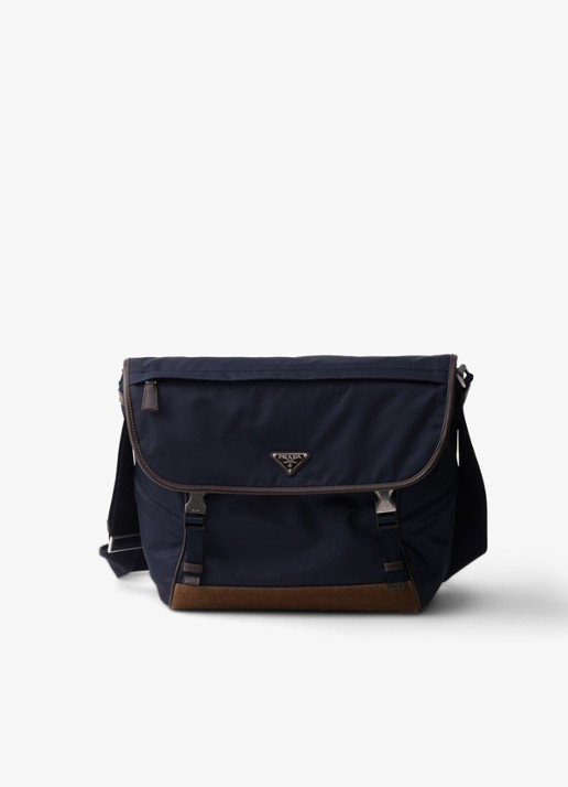 Prada Re-Nylon schoudertas met leren details - voorkant 2 donkerblauw