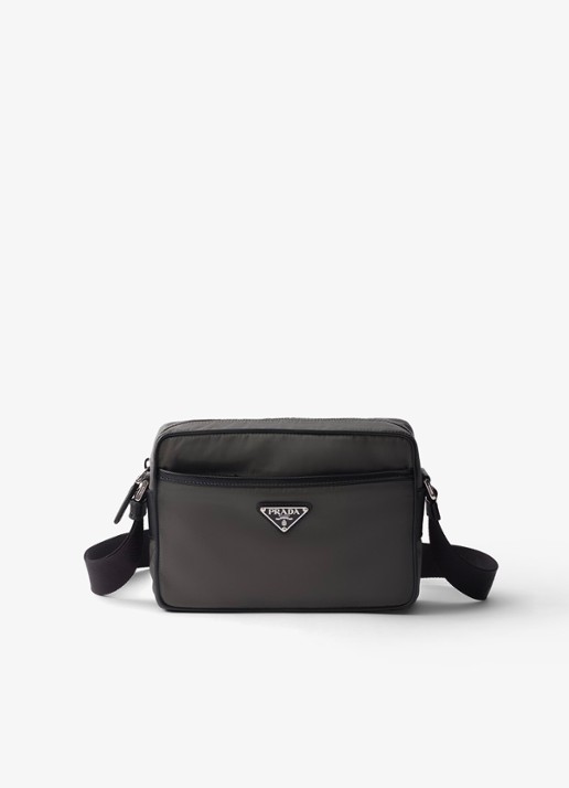Prada Re-Nylon schoudertas met leren details - voorkant 4 antraciet